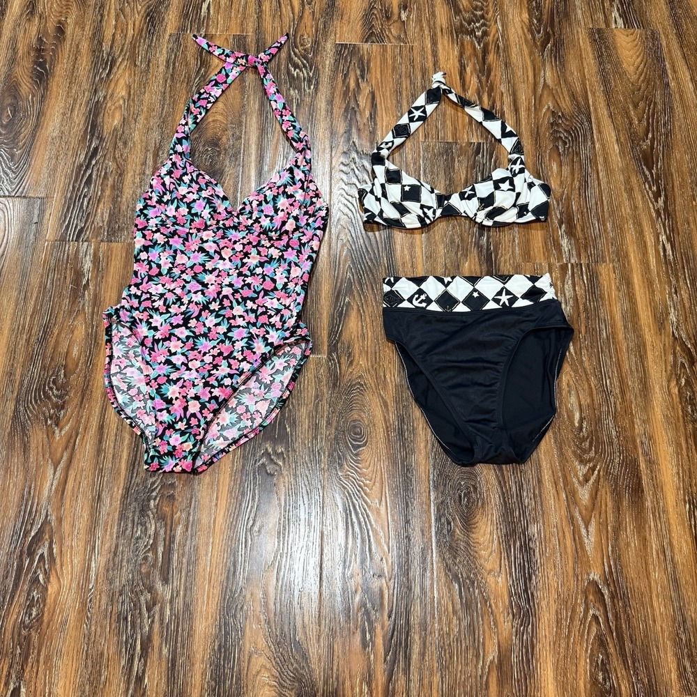 Y2K Swim Suit M 8 Victorias Secret Pink Floral One Piece Checkered Sessa Bikini